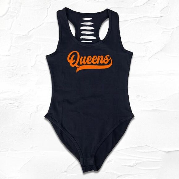 Womens Handmade Queens Baseball Bodysuit, New York Womens wear Gift Ideas, OMG - Picture 1 of 3